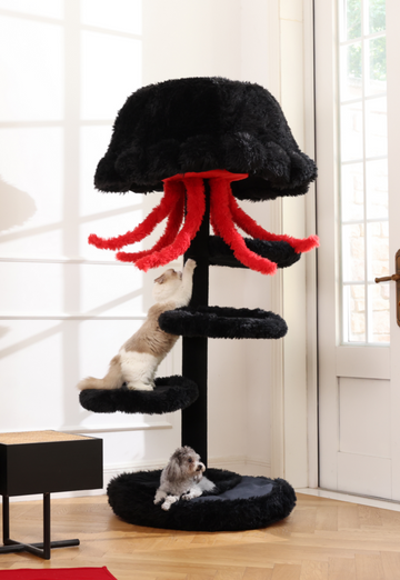 The sturdy and durable cat tree wood is an artistic piece of furniture for the interior.