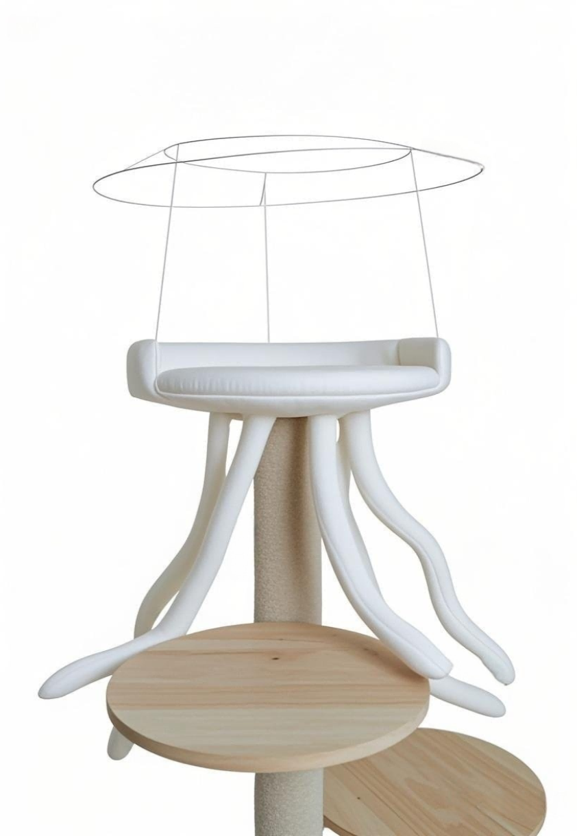 The minimalist cat tree placed in the living room