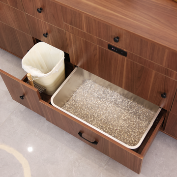 cabinet cat litter box with trash bin