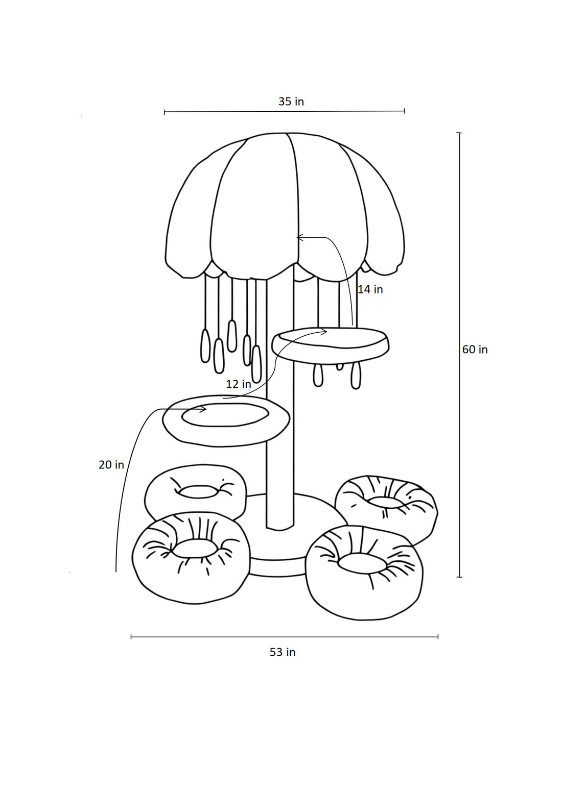 Blue and white Nordic-style cat scratcher tower