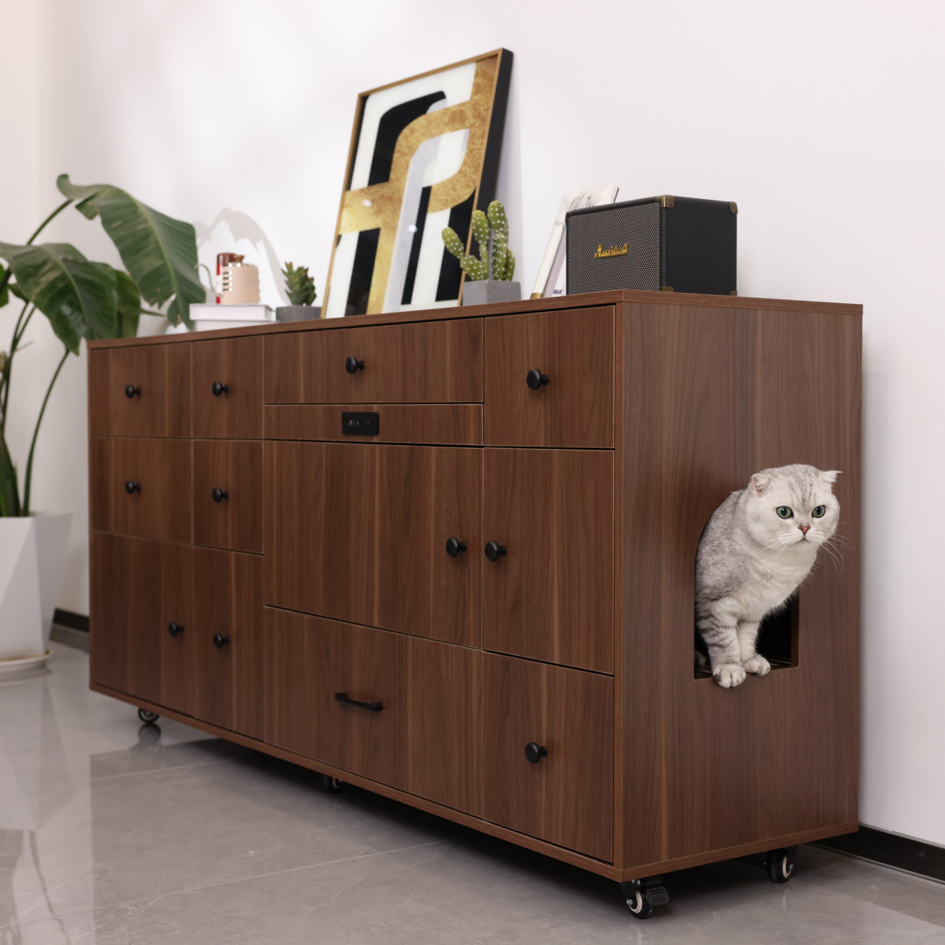 Side-opening cat litter enclosures