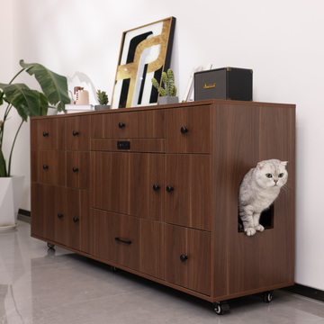 Side-opening cat litter enclosures