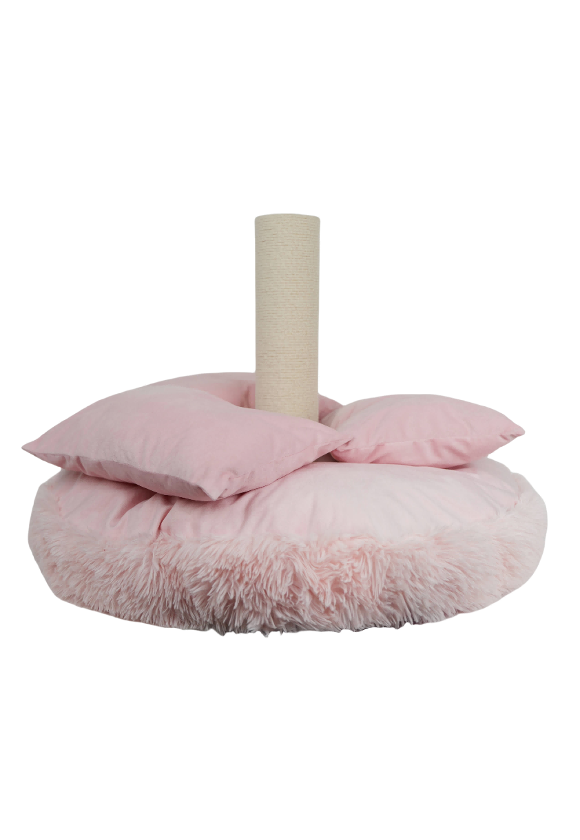 Cute pink cat bed, suitable for a girl's bedroom.
