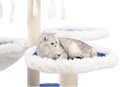 Blue and white sturdy cat tree for big cats, a lookout tower for cats